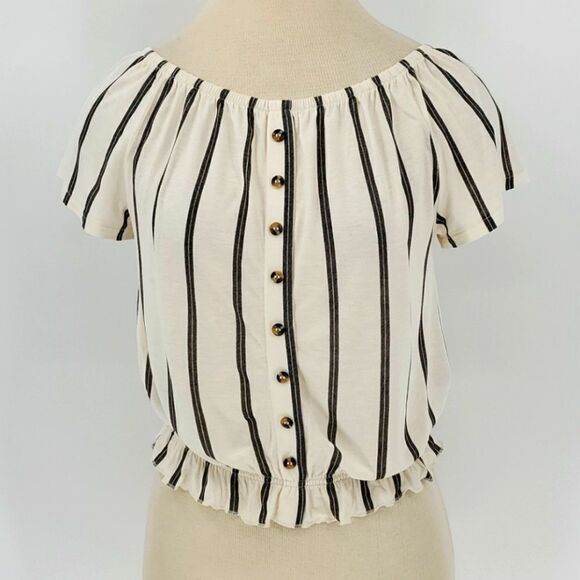 H&M off the shoulder top. Striped. XS faux buttons. Adorable - Picture 1 of 8